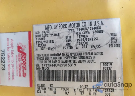 2002 Ford Ranger Edge/Tremor/Xlt z USA, uszkodzony, nr VIN 1FTYR44U42PB15319